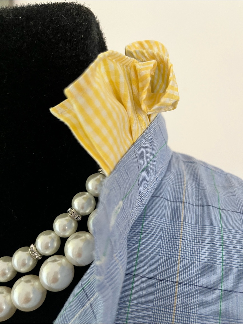 Upcycled Polo by Ralph Lauren Blue Windowpane Plaid Button-Down Ruffle Collar